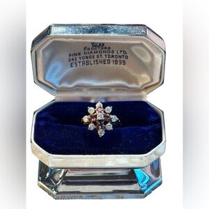 Vintage sterling silver ruby red CS flower ring 924 gold plated